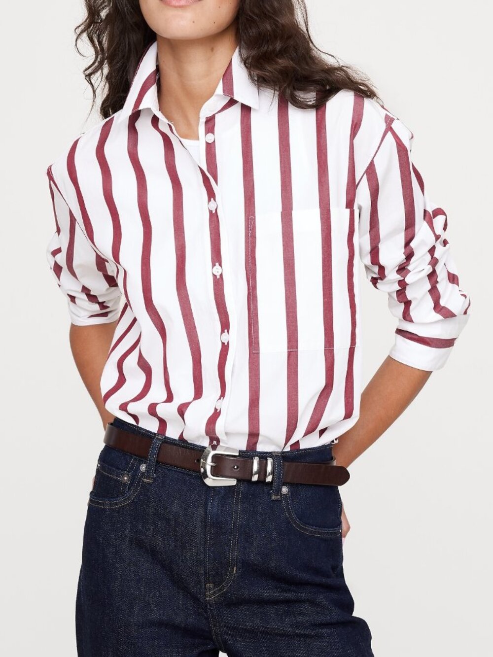 Banana Republic Oversized Striped Shirt in Cotton Poplin : Large